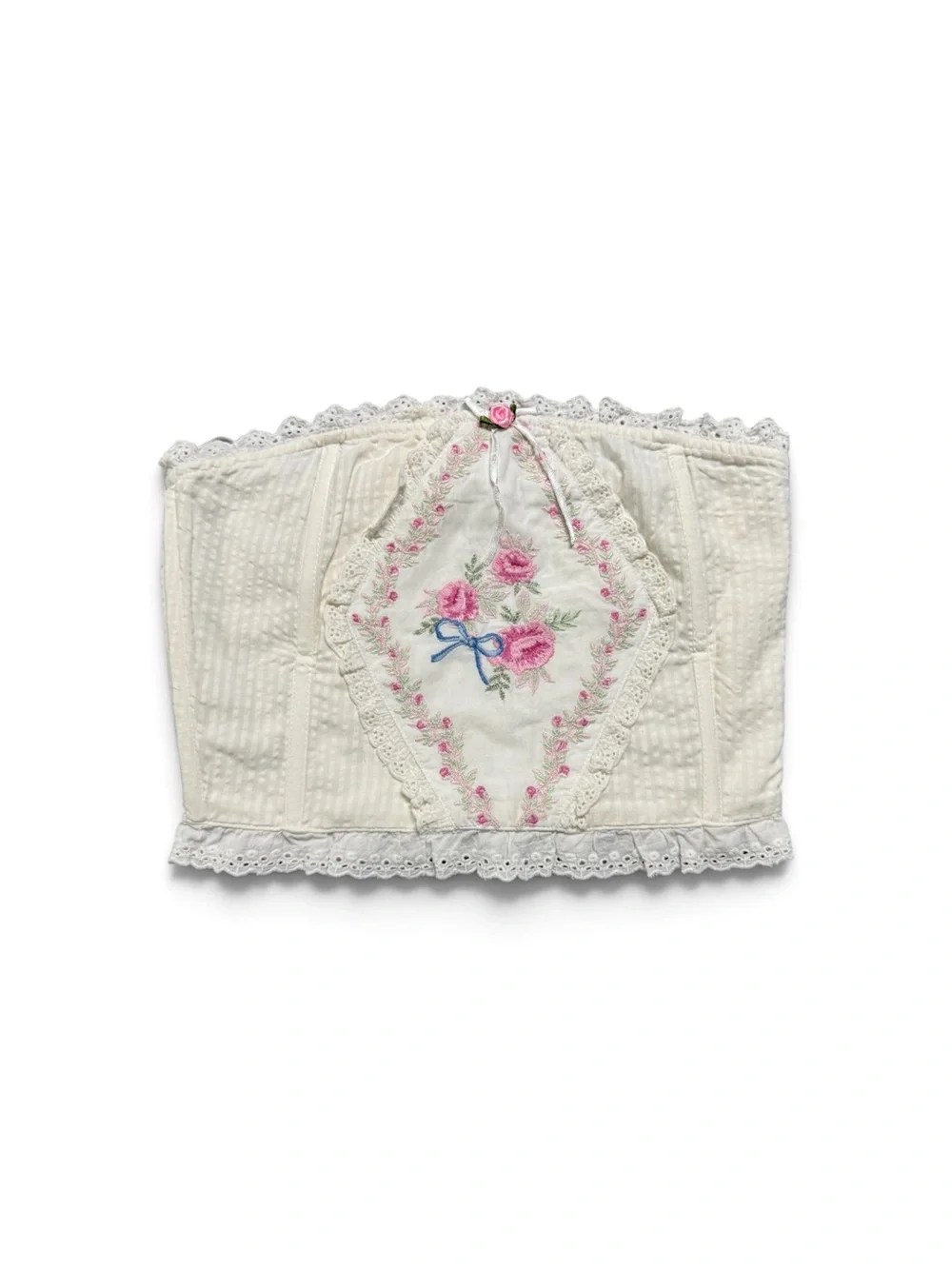 Altar’d State Ivory Floral Embroidered Lace Corset Bandeau Top XS